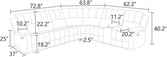 Reclining Sectional Sofa Set, L Shaped PU Leather Recliner Couch with Cup Holder and Storage Console for Home Theater & Living Room, Black