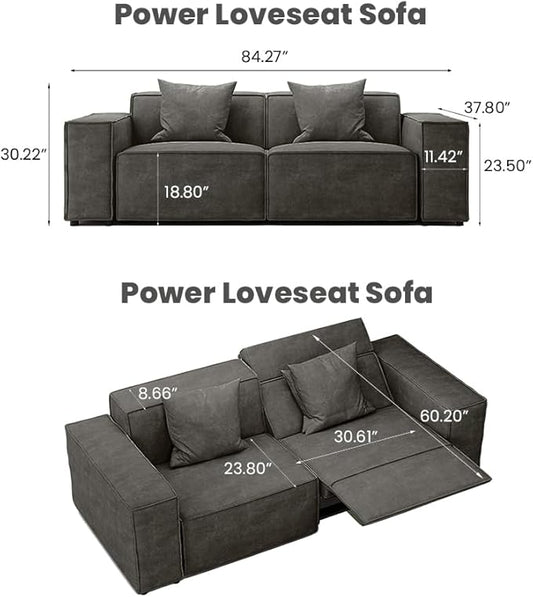 85''Power Sofa for Living Room,Sofa with Performance Fabric,Sofa with Pillows,Sectional Sofas with Recliners,Pet Friendly,Free Combination for Home, Dark Grey