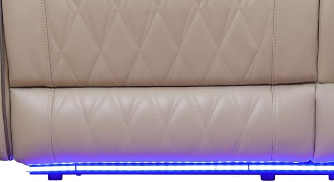 Power Recliner Sectional Sofa with LED Lighting, Breathing Leather Corner Couch with USB Port and Storage Console, Cup Holders, Reading Light – Home Theater & Living Room Seating (Beige)