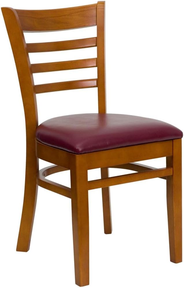 Flash Furniture 2 Pack HERCULES Series Ladder Back Cherry Wood Restaurant Chair - Burgundy Vinyl Seat