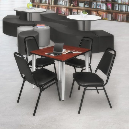 Regency Kahlo 42 in. Square Breakroom Table- Cherry Top, Chrome Tapered Legs
