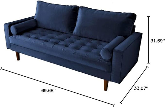 Container Furniture Direct Womble Modern Velvet Upholstered Living Room Diamond Tufted Chesterfield with Gleaming Nailheads, Loveseat, Sofa, Misty Blue