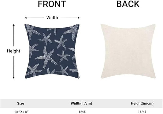 BETGINY Coastal Throw Pillow Cover 18X18 Inch Pack of 2,Summer Nautical Navy Blue Starfish Decorative Pillow Covers Square Linen Beach Ocean Pillow Cases Cushion for Bedroom Home Sofa Decor