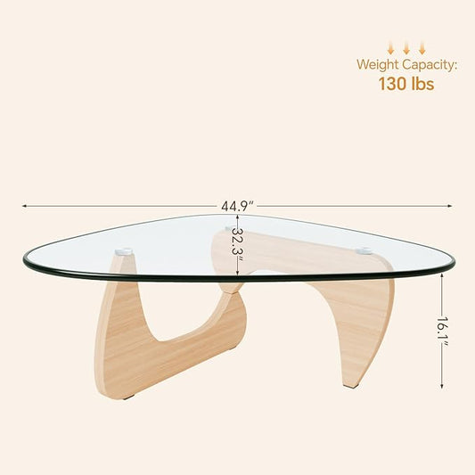 Coffee Tables Glass Small Farmhouse Coffee Table Mid-Century Modern Wood Center Table for Living Room, Original Transparent, 45 Inch