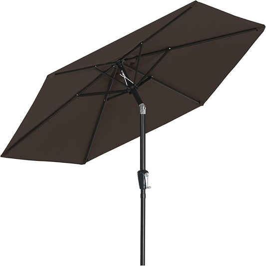 MASTERCANOPY 7.5FT Patio Umbrella with Push Button Tilt and Crank, Outdoor Market Umbrella with 6 Sturdy Ribs, UV Protection & Waterproof for Garden, Deck, Backyard, Pool (Brown)