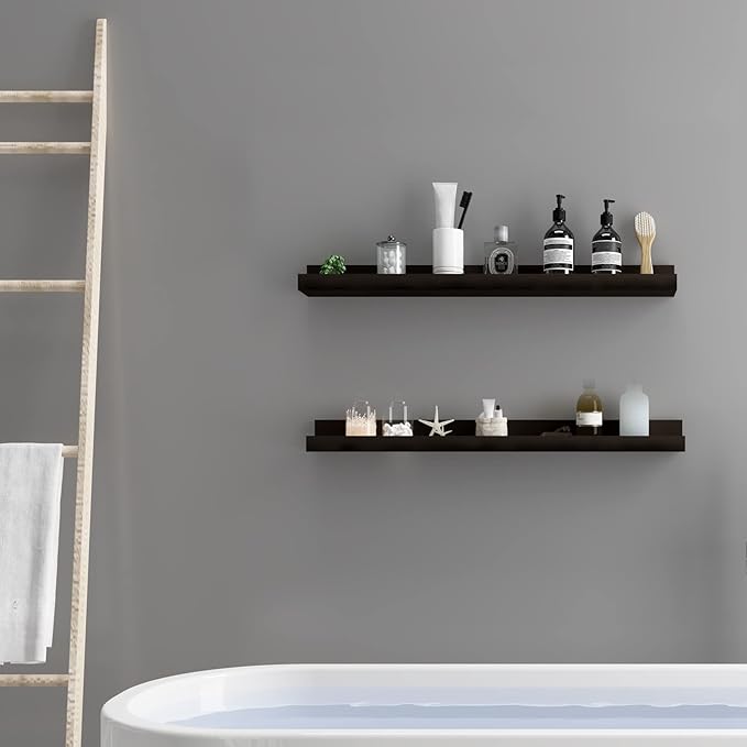 WELLAND Vista Photo Shelf Picture Ledge Floating Wall Shelves, 36-inch, Set of 2, Espresso