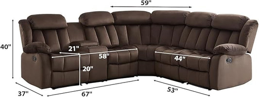 EBELLO Manual Reclining L-Shaped Sectional Sofa Set, Soft Fabric Corner Couch with Center Console, Cup Holders and Storage – Perfect Living Room Home Set Furniture
