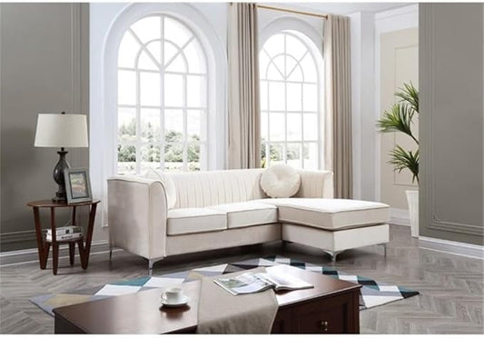 Glory Furniture Delray Velvet Sofa Chaise in Ivory