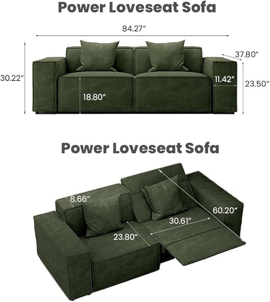 84.27''Power Sofa,Modern Recliner Sofa for Living Room,Green Sectional Sofa with Performance Fabric,Modular Couch Design, Pet Friendly,Free Combination for Home(Green)