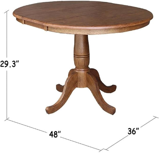 IC INTERNATIONAL CONCEPTS 36" Solid Wood Round Top Pedestal Table in Oak with 12" Leaf - 29.3" H