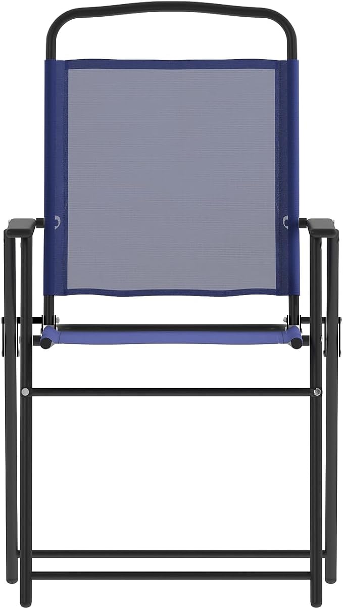 Flash Furniture Mystic Folding Patio Sling Chairs, Outdoor Textilene Lawn Chairs with Armrests, Set of 4, Navy