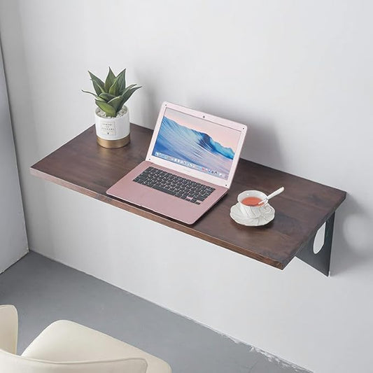 Industrial Rustic Wall Mounted Table, Dining Table Desk, Soild Pine Wood Wall Mounted Bar Tables (Walnut Color, 40" X 18")