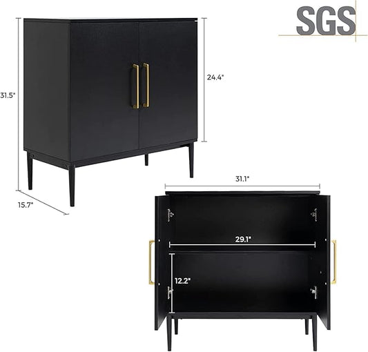 Set of 2 Storage Cabinet with Doors, Modern Black Accent Cabinet, Free Standing Cabinet, Wooden Buffet Sideboards for Living Room, Kitchen, Home Office