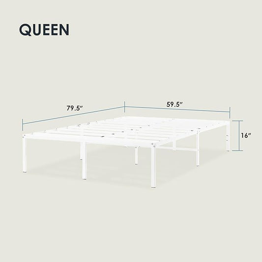 Best Price Mattress 16 Inch Metal Platform Bed Frame, Heavy Duty Steel Slats, White, Queen