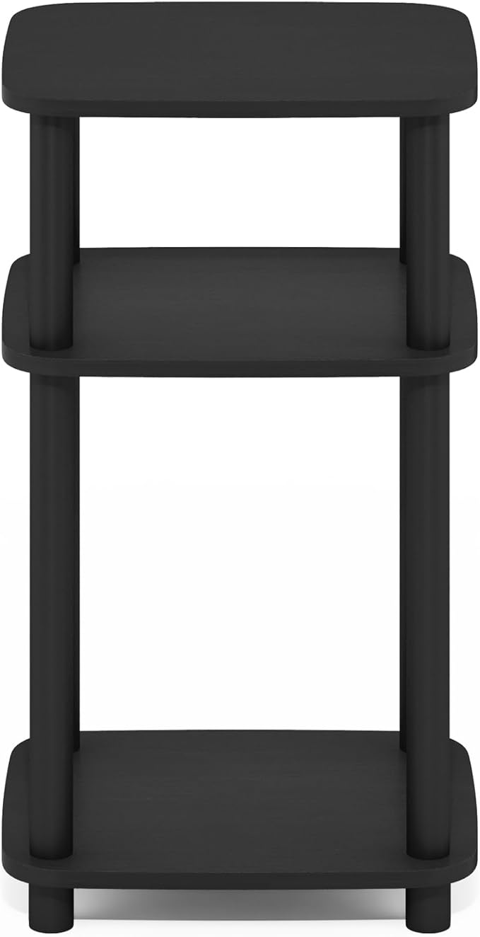 Furinno JUST Side Table, 3-Tier Turn-N-Tube End Table with Open Shelf, Round Curve Corner Night Stand, Bedside Table, Easy Assembly, for Living Room, Bedroom, Americano