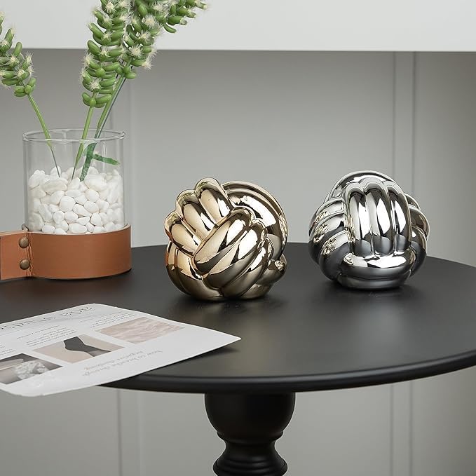 Ceramic Knot Decor, Small Chain Link Decor, Coffee Table Decor, Book Shelf Decor, Entry Table Decor, Aesthetic Minimalist Decorative Objects for Modern Home Living Room, Desk Decor for Office (Black)