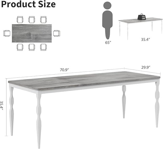 Rectangular Dining Table for 6, 71 in Rustic Farmhouse Kitchen Table with Large Tabletop, Long Wooden Dining Room Table with Heavy Duty Legs, Dinette and Dinner Desk for Party, Big Family, Grey