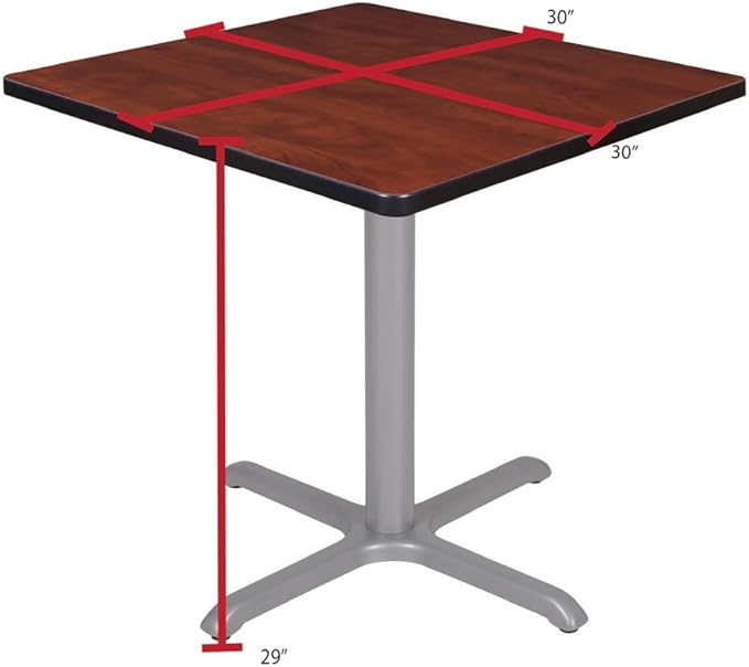 Regency Cain 30" Square X-Base Breakroom Table – Scratch Resistant Laminate Café Table for Lunchroom, Coffee Shops and Commercial Office Spaces (Cherry, Grey Legs)