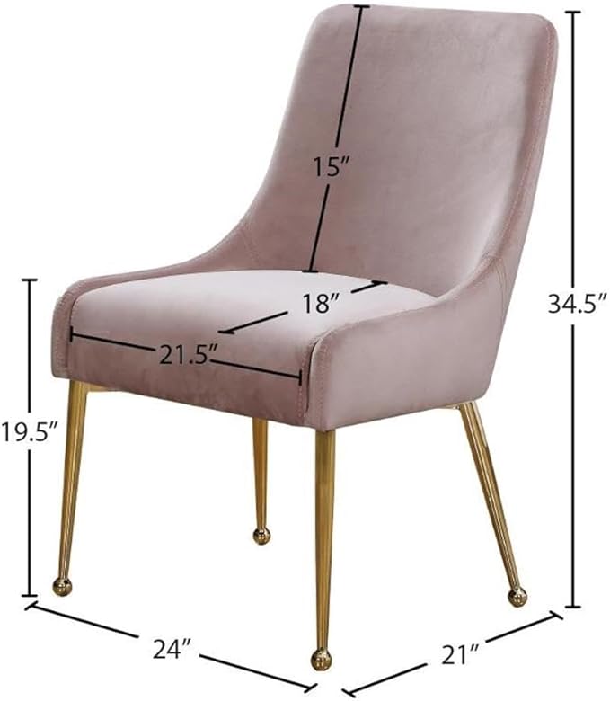 Meridian Furniture Owen Collection Modern | Contemporary Velvet Upholstered Dining Chair with Polished Gold Metal Legs, Set of 2, 24" W x 21" D x 34.5" H, Pink
