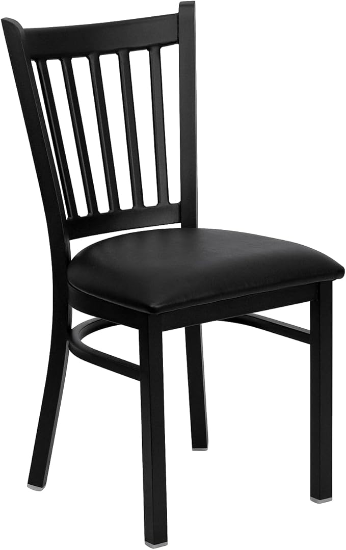 Flash Furniture Hercules Series Vertical Back Metal Restaurant Chairs, Upholstered Armless Dining Chairs for Restaurants/Kitchens, Set of 2, Black