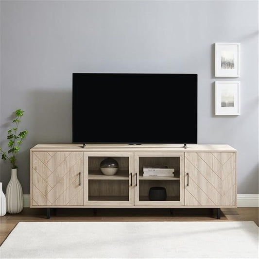 Walker Edison Harper Modern 4 Door Herringbone TV Stand for TVs up to 80 Inches 70 Inch Birch