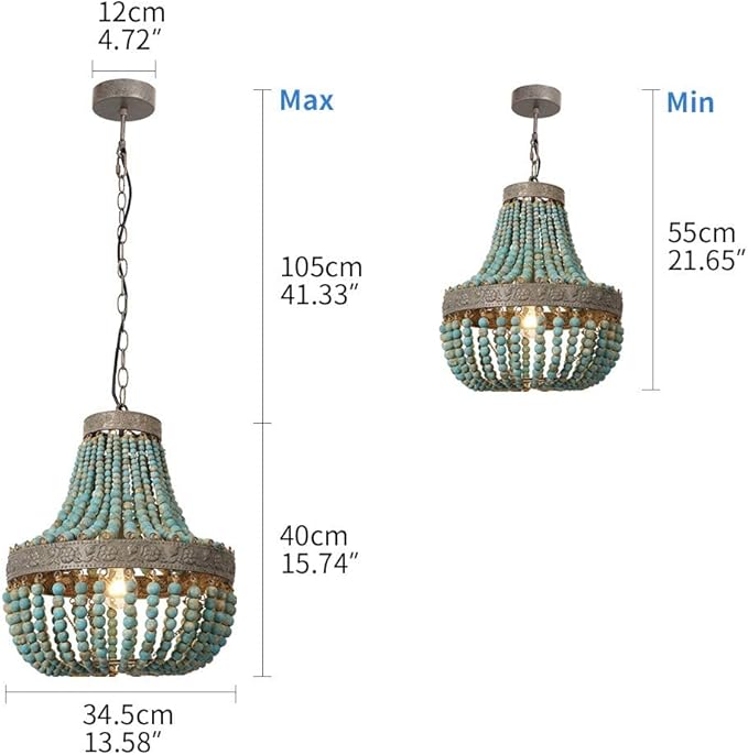 Newrays Wood Bead Chandelier Pendant Lights Gray Blue Finishing Retro Vintage Antique Rustic Kitchen Ceiling Lamp Light Fixtures