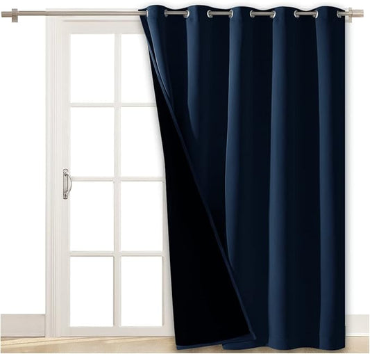 NICETOWN 100% Blackout Cold Blocking Patio Sliding Door Curtain, Wide Lined Drape, Keep Warm Drapery, Sliding Glass Door Panel for Night Shift(Navy Blue, 1 Panel, 62 inches Wide x 84 inches Long