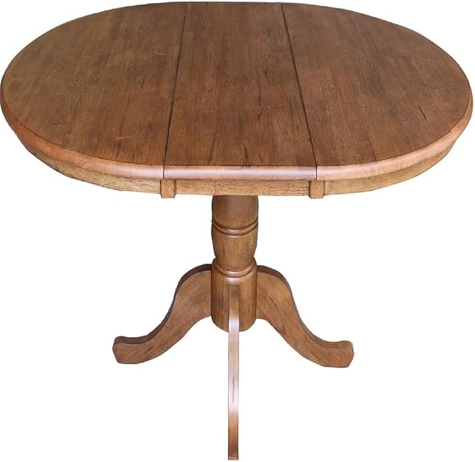 IC INTERNATIONAL CONCEPTS 36" Solid Wood Round Top Pedestal Table in Oak with 12" Leaf - 29.3" H