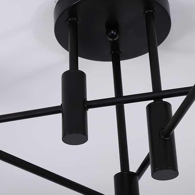 Garwarm Black Sputnik Ceiling Light Fixture, 6-Lights Semi Flush Mount Ceiling Light, Modern Kitchen Chandelier for Dining Room Bedroom Entryway Hallway