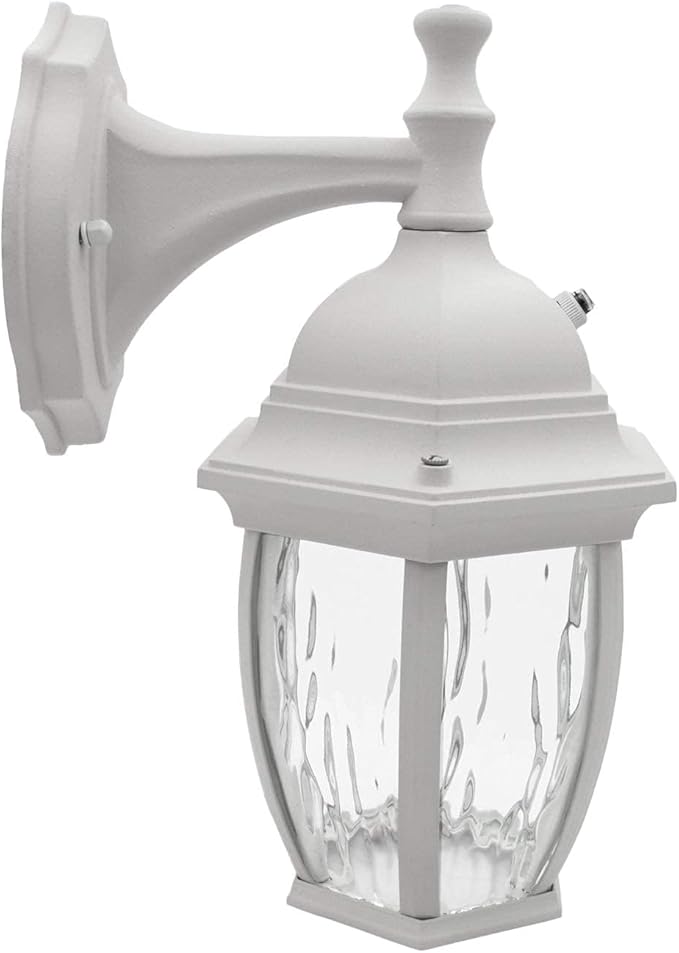 Maxxima LED Outdoor Wall Light - Features Clear Water Glass, 3000K Warm White, 580 Lumens, Dusk to Dawn Photocell Light Sensor, Patio or Porch Sconce Fixture, Ideal for Exterior Decor Lighting - White