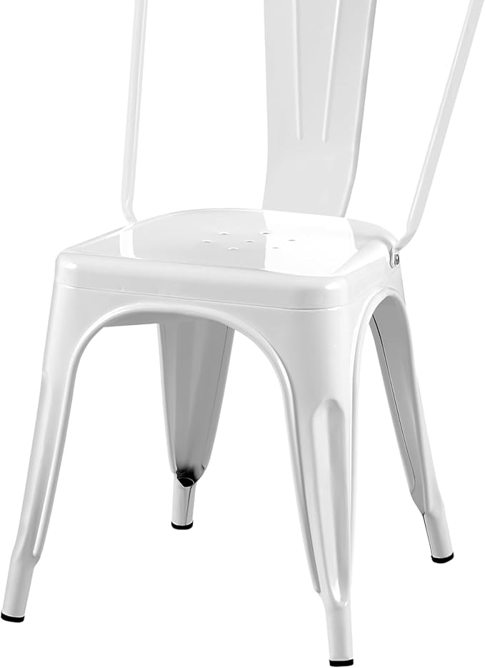 AC Pacific Stackable Metal Dining Chairs Set of 4 for Indoor and Outdoor Use, Durable Stacking Seat, Farmhouse Kitchen, Bar, Patio, Bistro, Cafe, Industrial Style, High Gloss White