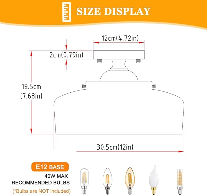 Semi Flush Mount Ceiling Light Fixture, Vintage Matte Black 3-Light Fixture with Etched Crystal Glass Shade for Kitchen,Hallway, Entryway, Bedroom (No E12 Bulbs Included)