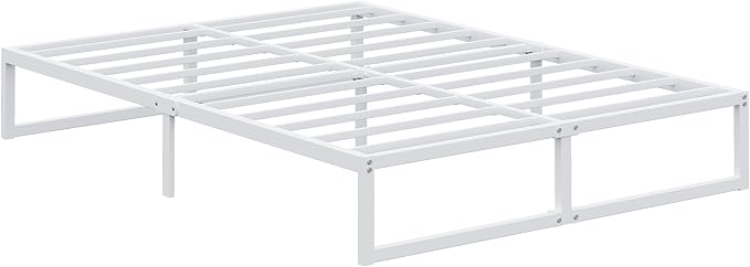 EMODA 12 Inch Full Size Bed Frame, Metal Platform Bed Frame Full No Box Spring Needed, Heavy Duty Steel Slats Support, Easy Assembly, Noise Free, White