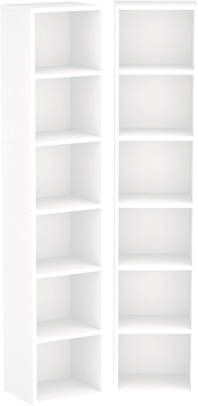 71.5" Tall Bookshelves and Bookcases Set of 2, 6 Tier Display Storage Shelves Home Decor Furniture for Home Office, Living Room, Bed Room (White, 11.8" Narrow)