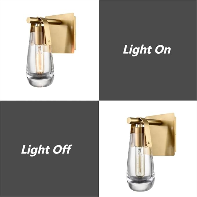 Gold Wall Sconces, Raindrop Sconces Wall Lighting, Modern Clear Glass Vanity Light Fixtures Raindrop Wall Sconce for Bathroom Bedroom Living Room