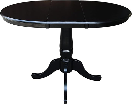 International Concepts 36-Inch Round Top Pedestal Table with 12-Inch Leaf, 30-Inch Standard Table Height, Black