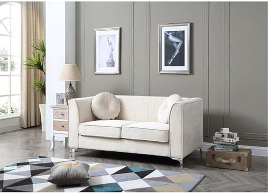 Glory Furniture Delray Velvet Loveseat in Ivory