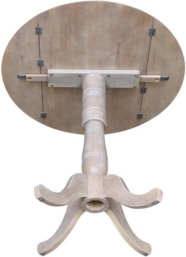 International Concepts 42" Round Dual Drop Leaf Pedestal Table-41.5" H Dining Table, Washed Gray Taupe