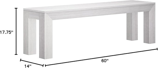 Plank+Beam 60 Inch Dining Bench for Dining Room & Kitchen, Wooden Outdoor & Entryway Bench, White Wirebrush