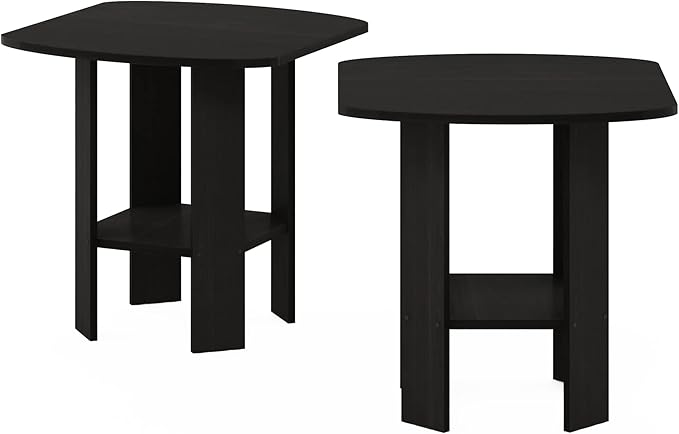 Furinno SIMPLE DESIGN Side Table Set of 2, 2-Tier Modern End Table with Soft Edges, Open Shelves Night Stand, Bedside Table, for Living Room, Bedroom, Espresso