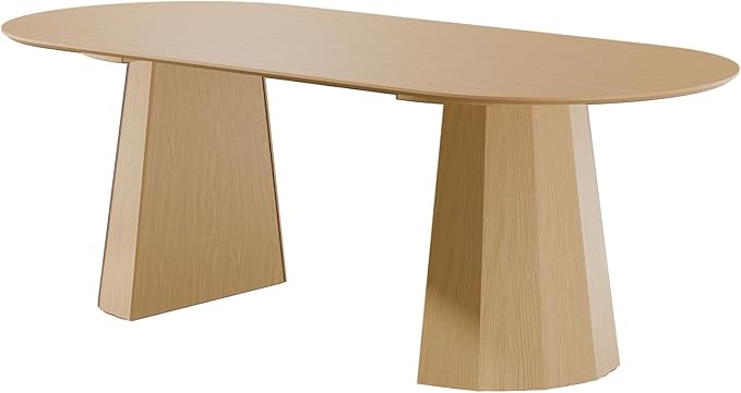 Casaphoria 79" Oval Dining Table, Modern Wood Kitchen Table with Cone Shaped Strip Polygonal Base for Living Room & Dining Room, Easy Assembly Farmhouse Furniture for 6-8, Oak