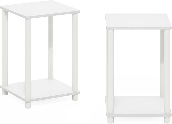 Furinno Turn-N-Tube Side Table Set of 2, 2-Tier Stackable Modern End Table with Open Shelf, Toolless Night Stand, Bedside Table, for Living Room, Bedroom, White