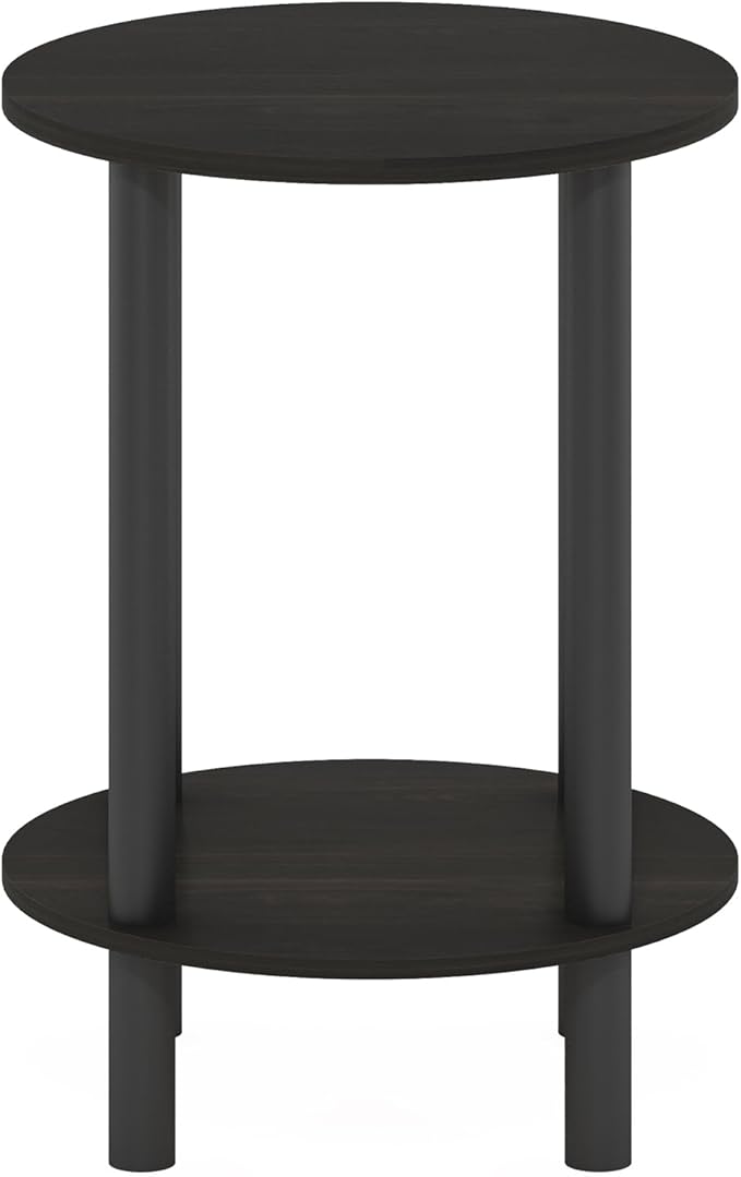 Furinno Turn-N-Tube Side Table, 2-Tier Round End Table, Toolless Assembly Night Stand, Bedside Table with Open Shelf, for Living Room, Bedroom, Espresso