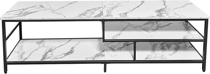 AT-VALY TV Stand for 55-75 inch TVs, Metal&MDF TV Stand with 3-Tier Storage Shelves for Living Room, Entertainment Center with Storage Cabinets (Black)