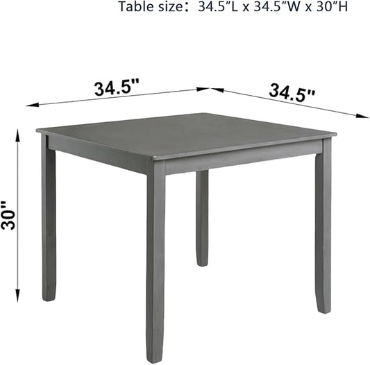 Dining Table for 4, Wooden Square Kitchen Table with Natural Woodgrain Finish, 34.5" MDF Modern Dining Table with Solid Wood Tapered Legs and Rounded Corners, Easy Assembly, Gray