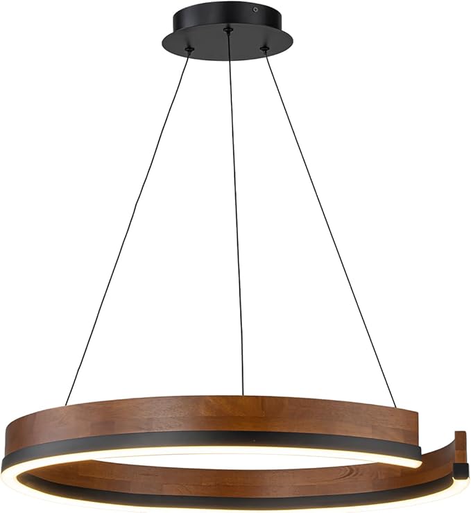 Modern Wood Chandelier, 24" Dimmable Round LED Chandelier Farmhouse Walnut Color Dining Room Light Fixtures for Entryway Kitchen Foyer