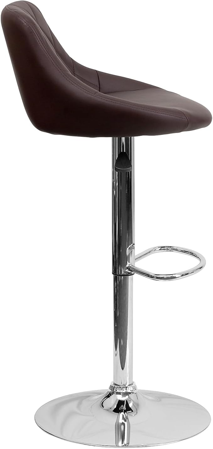 Flash Furniture Contemporary Brown Vinyl Bucket Seat Adjustable Height Barstool with Diamond Pattern Back and Chrome Base