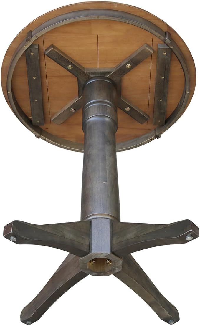 IC INTERNATIONAL CONCEPTS 30" Round Top Solid Wood Pedestal Table in Hickory/Washed Coal - Counter Height