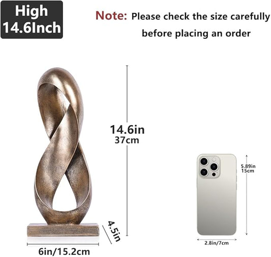 Large Bronze Knot Decor Statue 14.6in Tall, Resin Geometric Tabletop Sculpture for Coffee Table, Modern Decorative Object for Shelves Mantel, Contemporary Home Decor Accent, Decorative Knot