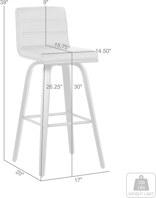 Vienna 30" Swivel Bar Stool in Black Wood Finish with Gray Faux Leather - Set of 3